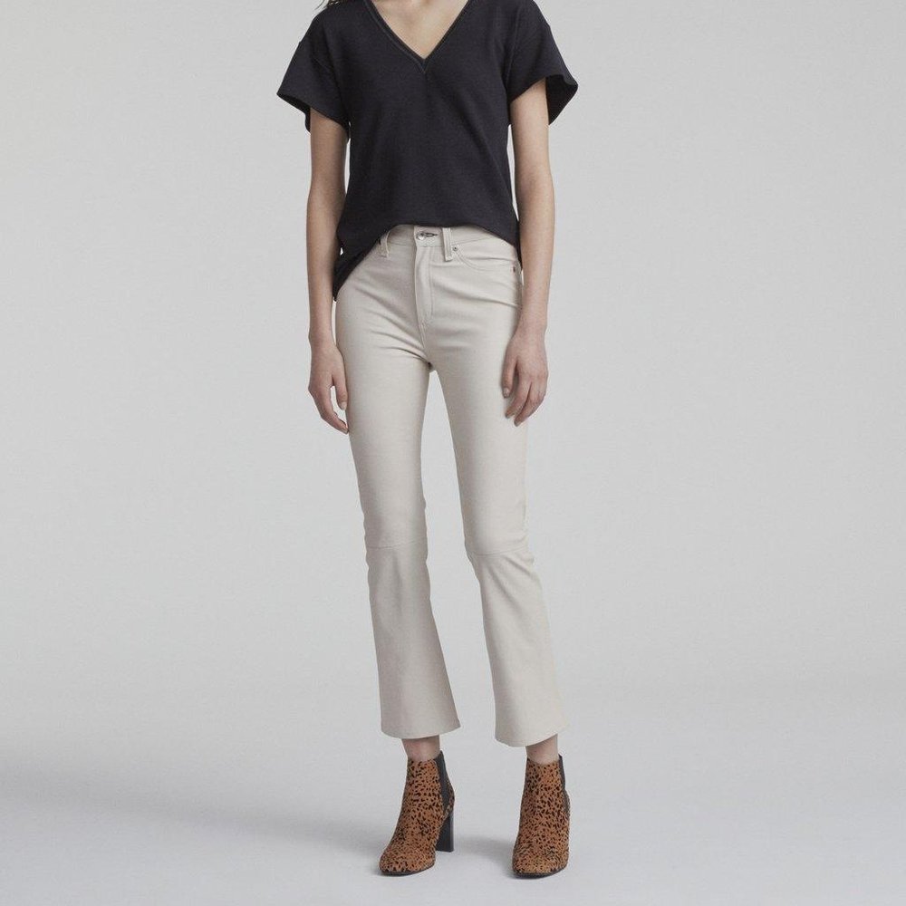 Sz 26 LEATHER Rag & Bone Hana Cream Straight Leg Women's